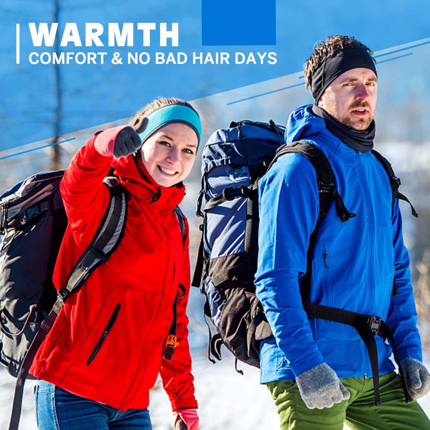 ZIBUYU 2 pcs Fleece Elastic Headband Ear Muffs Winter Headband for Unisex Winter Outdoor Headband - Black & Grey ZIBUYU 2 pcs Fleece Elastic Headband Ear Muffs Winter Headband for Unisex Winter Outdoor Headband - Black & Grey